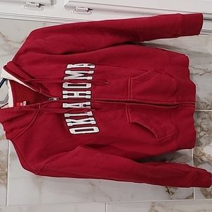Crimson and Cream Zip up front hoodie with pockets Size M
